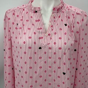 Charter Club pink hearts striped long sleeve top medium
